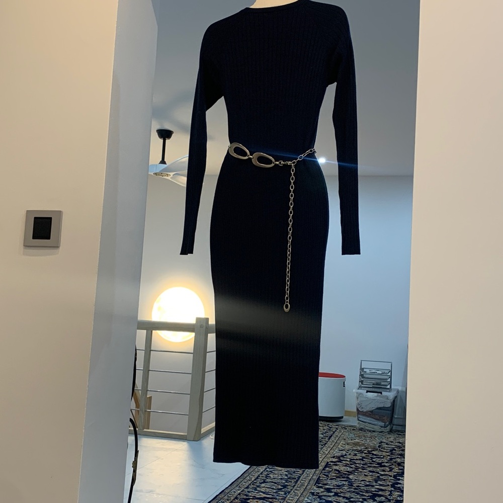 Elegant Nave Blue Long Sleeve Dress